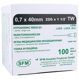 Игла медицинская инъекционная 22G (0,7х40мм) 1/2 100шт/упак SF Medical Product